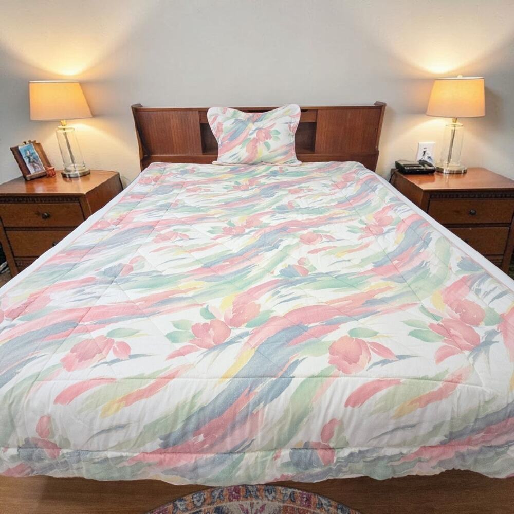 Croscill SEDONA Twin Comforter Skirt Sham Set Vintage 80s Pastel Watercolor READ